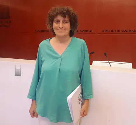 Goretti Sanmart&iacute;n Rei, na sala de prensa do pazo de Raxoi