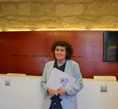 Goretti Sanmart&iacute;n na sala de prensa do pazo de Raxoi